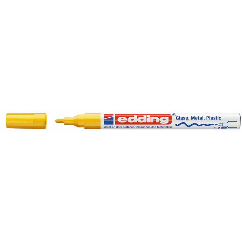 edding 751 glanslakmarker set - wit, goud, zilver (metallic) - 3 verfstiften - ronde punt 1-2 mm - verfpen voor glas, stenen, hout, plastic, papier - waterproof, hoge dekking